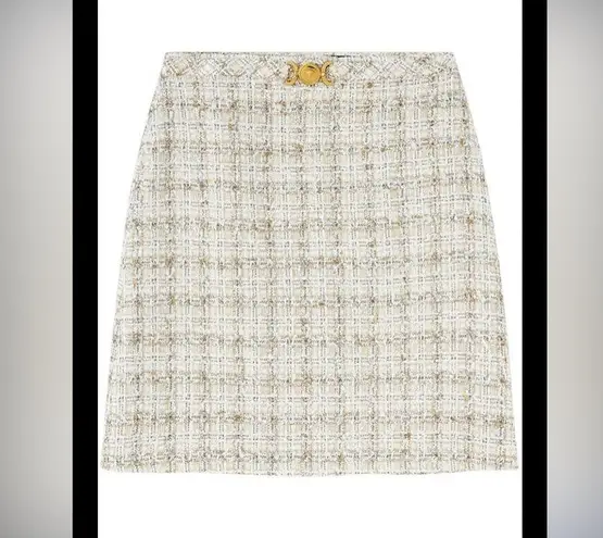 Kenar NWT Cream and Lavendar Pencil Preppy Tweed Skirt