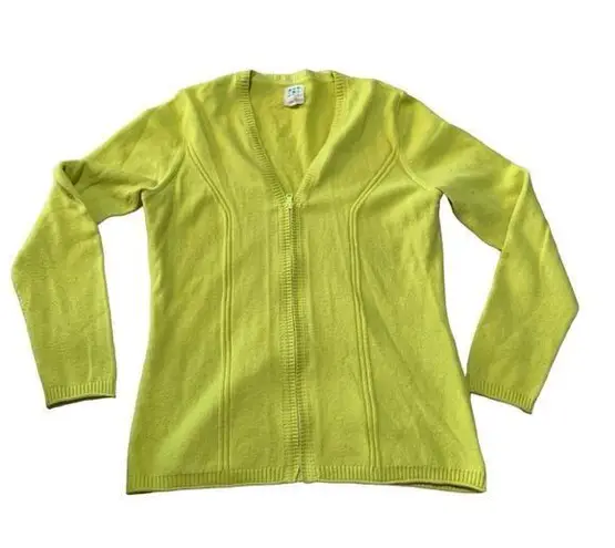 Title Nine womens medium yellow full zip sweater flaw long sleeve cardigan neon