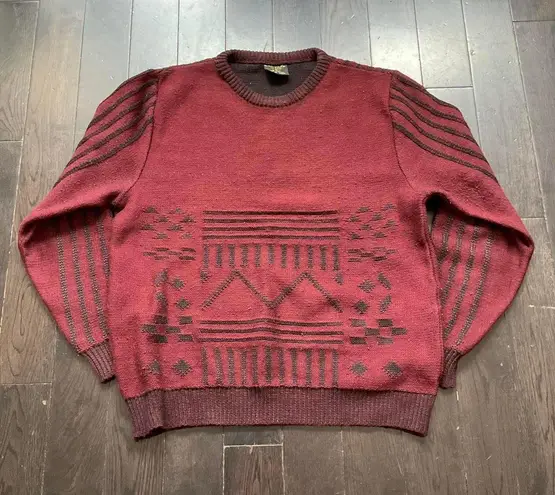 Bonjour Red And Black Grandpa Knitted Geometric Pattern Sweater