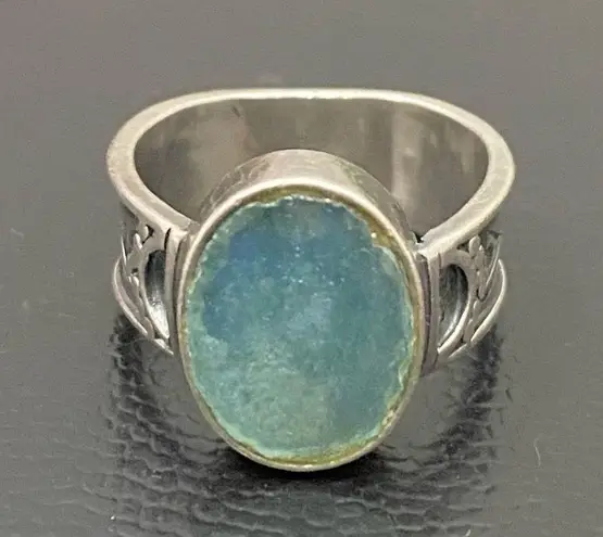 Sterling Silver Vintage Native American Signed SA 925 Blue Teal Stone Ring Sz 8