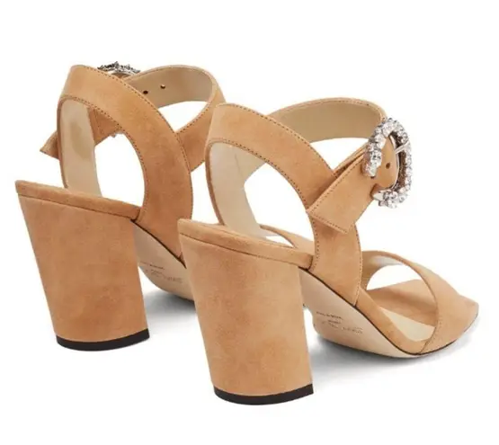 Jimmy Choo Maysa 85 Leather Mules in Caramel Crystal