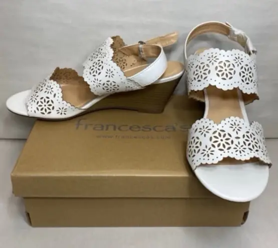 Francesca’s faux leather scallop eyelet lace wedge sandals 8.5 NEW Tan