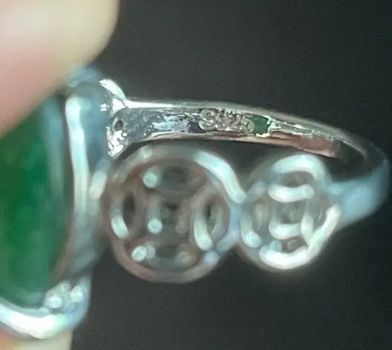 Oval green jade stone ring size 5.5