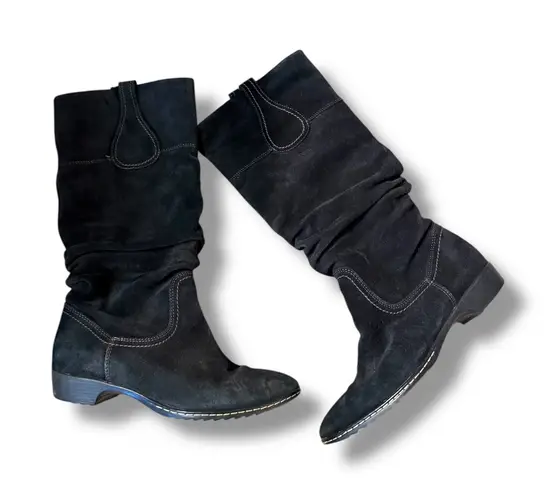Sofft Black Suede Slouch Boots Women's Size 8 Western Stitch Detail Fall