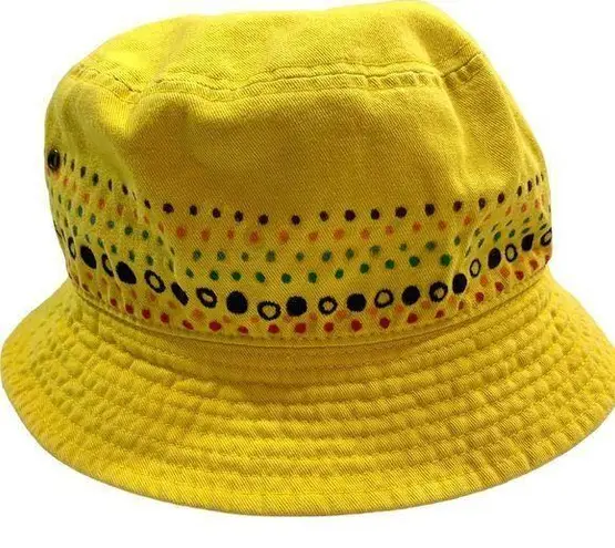 Hand Painted Rainbow Dots Yellow Bucket Hat