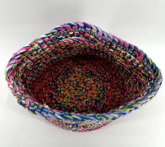 Handmade Knit Crochet Basket Handbag Yarn Colorful Tribal Classic Multicolor