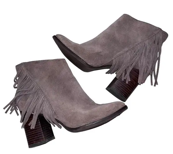 Arturo Chiang Reiden Gray Suede Fringe Booties