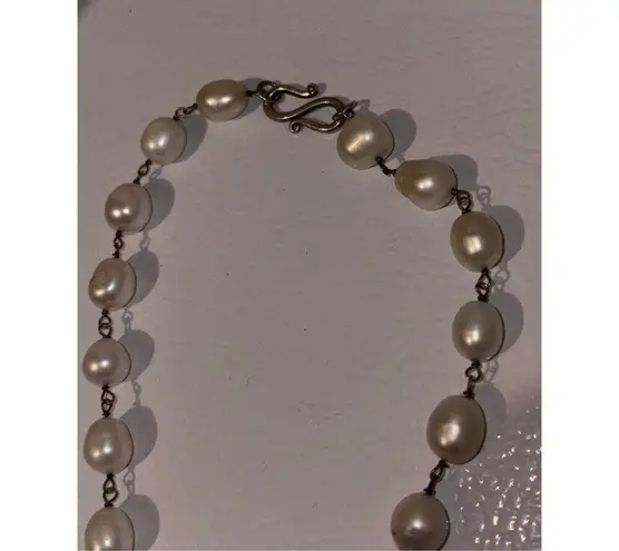 Fresh Water Pearl & Aqua Tear Drop Crystal Statement Necklace Glamorous Jewelry Silver