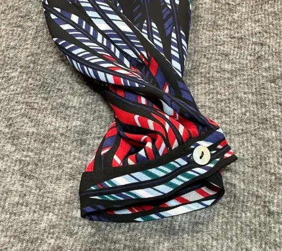 Versona Shirt Womens XL Blue Red Abstract Print Roll Tab Sleeve Pullover Blouse