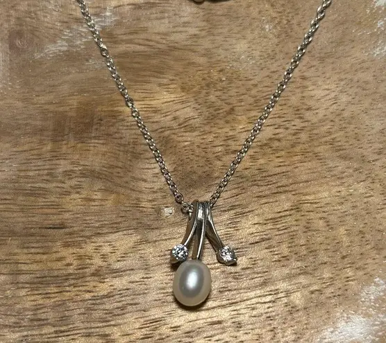 Pearl & CZ Silver Tone Necklace