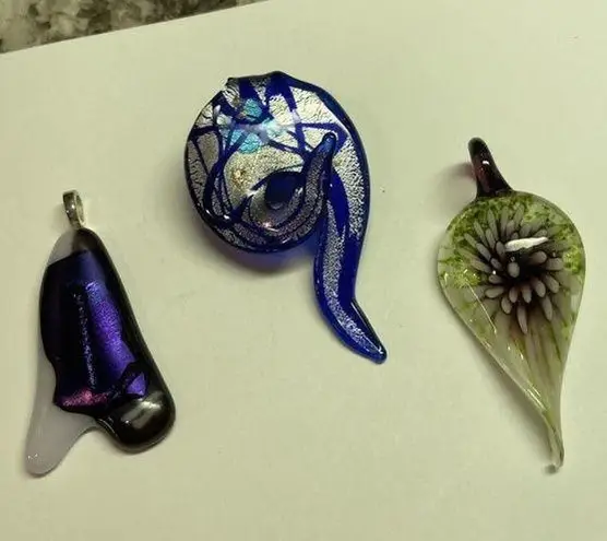 Handmade Lot Of 3 - Costume Pendants / Charms Blown Art Glass