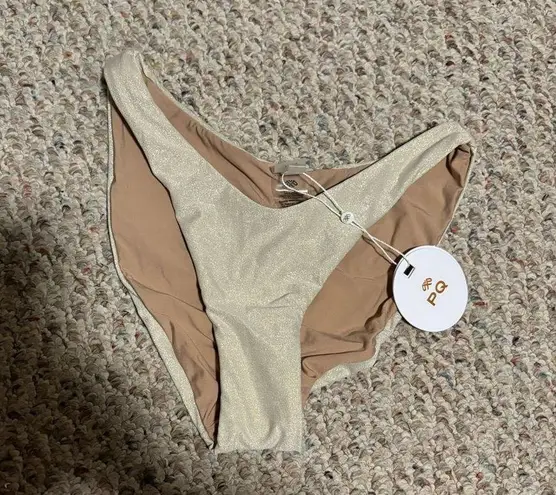 PilyQ NWT Sandstone Basic Ruched Bikini Bottom Shimmer Glitter- Size Medium