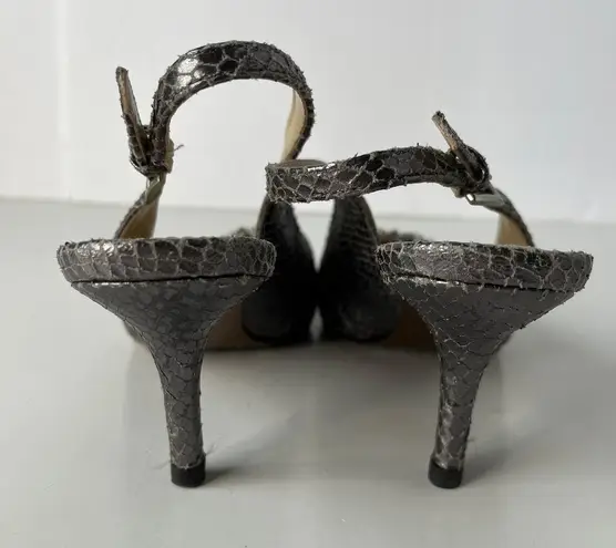 Adrienne Vittadini Surya Slingback Shoes Sz 6M Snake Skin Crystals Pewter Glam