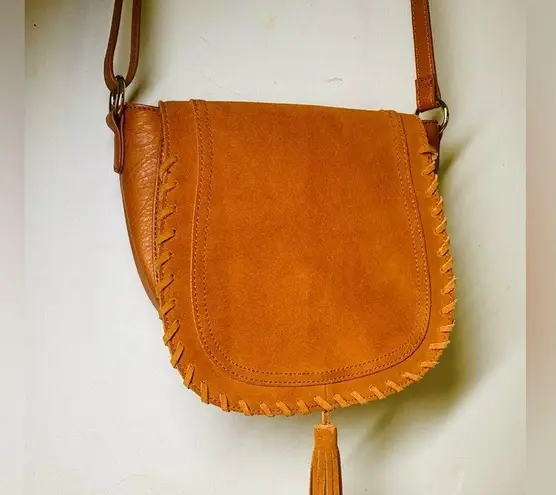 INC International Concepts Willow cognac leather crossbody hippie saddle bag Brown