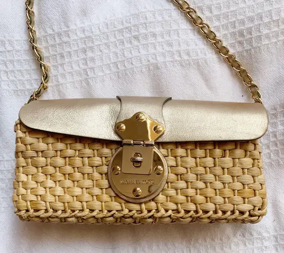 Michael Kors Woven Basket Clutch Purse Gold 50 From brooke