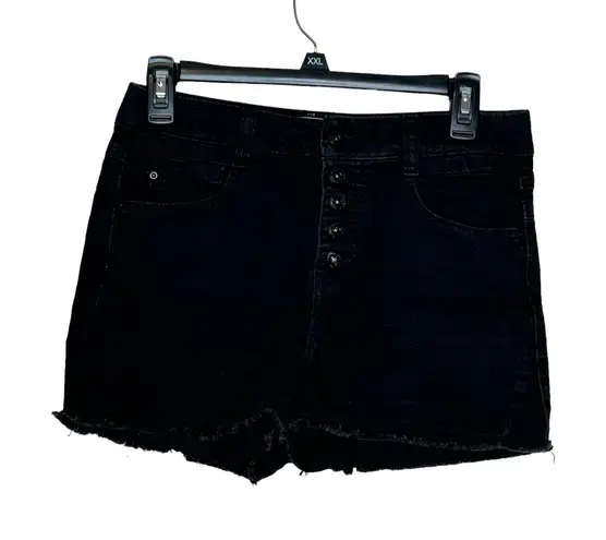 Rewind Women's Shorts Frayed Hems Button Fly Wedge Vintage Denim Black Size 9