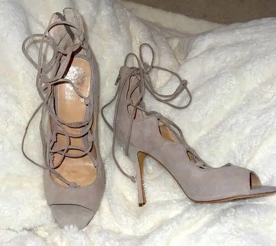 Vince Camuto Beige Lace Up Peep Toe High Heels - Size 9