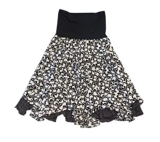 coquette girl black & cream bow print polka dot reversible swing skirt Size L