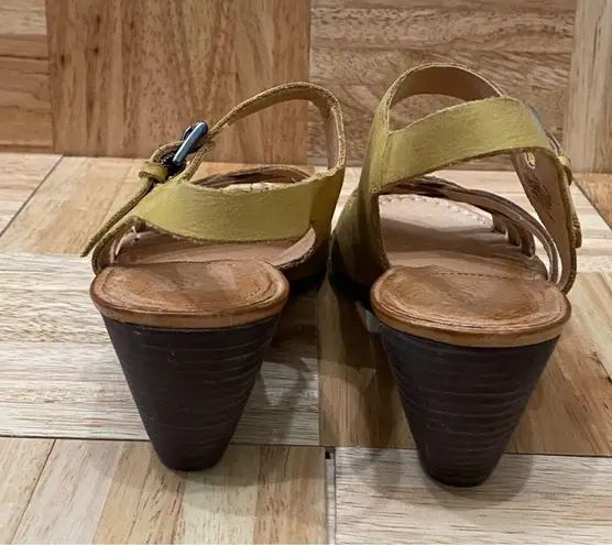 NAYA “Fausta” Yellow Woven Leather Ankle Strap Wedge Heeled Sandal Size 9