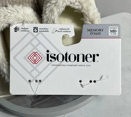 Isotoner Women’s Memory Foam Slippers Smoky Taupe Faux Fur Size 7.5–8 MD