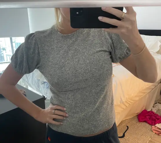 ZARA Gray Puff Sleeve Top