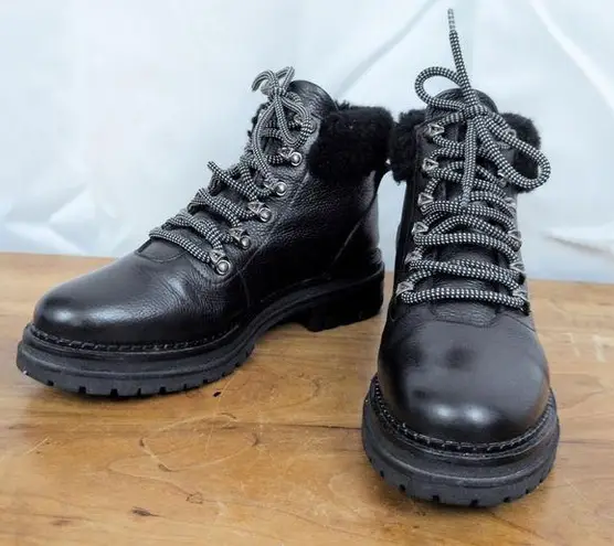 M. Gemi Italian Made Black Leather with Shearling cuff Alpine Fashion Boots 40 Size 9