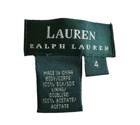 Lauren Ralph Lauren Asian Inspired Dragon Chinoiserie Print Dress 100% Silk Blue Size 4