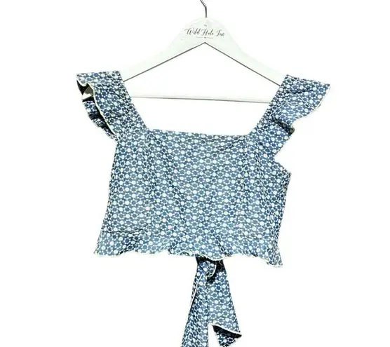 Blue Ruffle Adjustable Fit Tie Back Blue White Crop Small