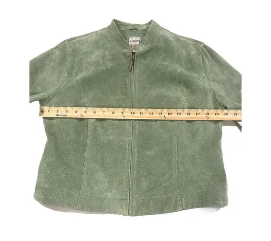 Chico's  100% Leather Sage Green Lined Zip Soft Moto Jacket (Size 1)