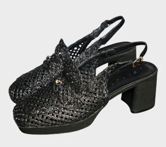 Aerosoles Womens Santiago Black Raffia Slingback Block Heel Loafers Size 10M