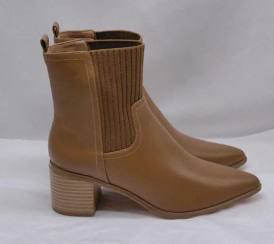 Women's Ankle Boots Size 6 Brown Sock Booties Chunky Heel Pointed Toe Casual