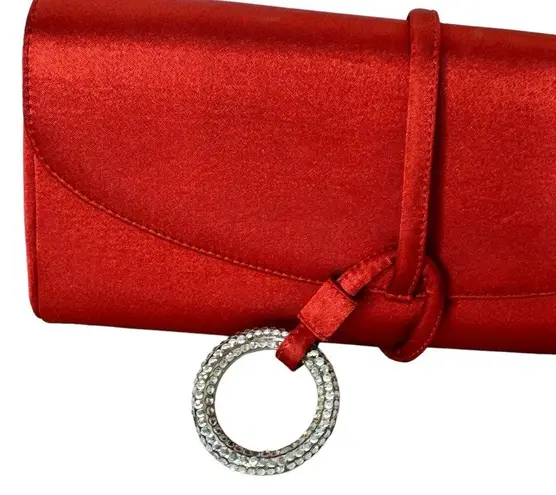 Rodo Red Satin Clutch Silver Gem Ring Closure