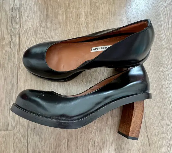 & Other Stories Leather Wooden Heel Pumps Shoes Black Leather Size 37