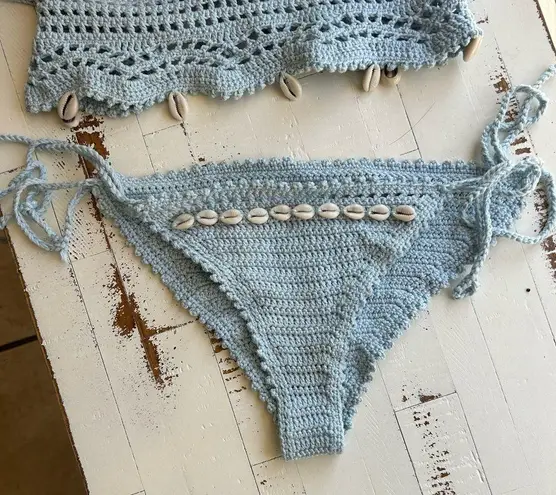 Crochet top and bottom baby blue with seashells bikini swim set Size undefined