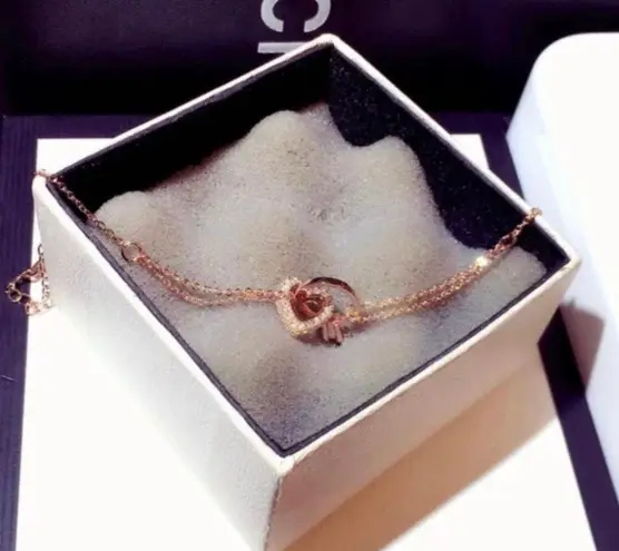 14K Rose Gold Plated Heart Ring Charm Bracelet for Women