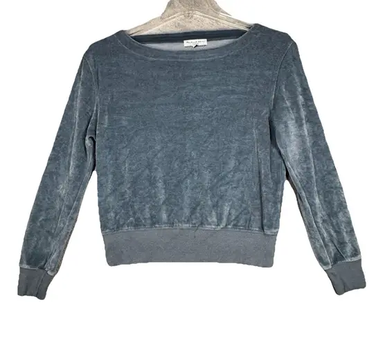 Michael Stars Michael Stars Shirt Womens Small Blue Velour Sweatshirt Crop Casual Streetwear
