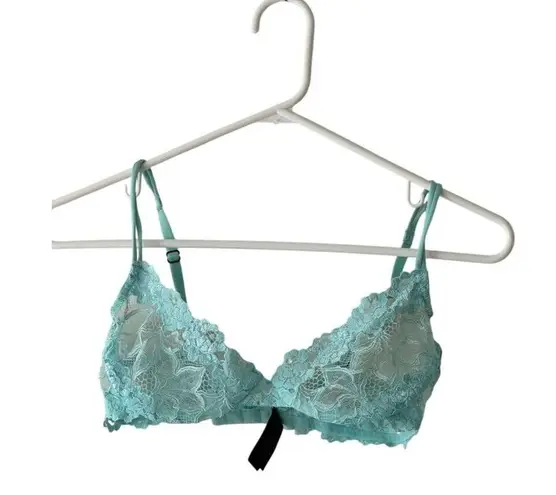 Josie Natori Blue Floral Race Underwire Bra Semi Sheer Balconette Half Cup 34C Size undefined