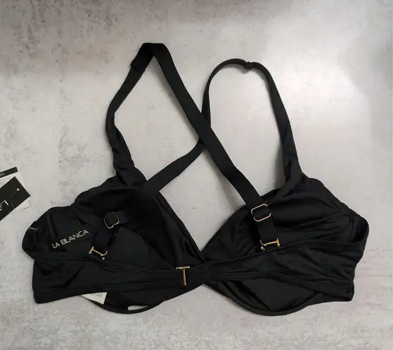 La Blanca Black Island Goddess Underwire Twist Front Bra Top Size 16 NWT
