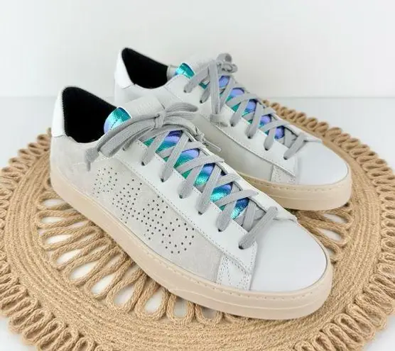 P448 NEW Jack Lace-Up Low Top Sneakers Lined White Metallic Women’s Sz 41
