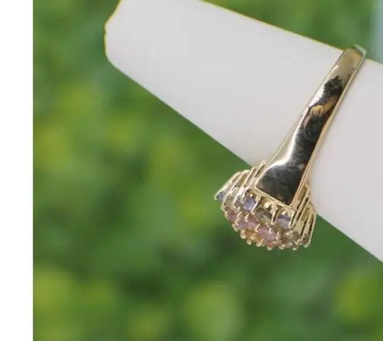 Solid 14K Yellow Gold Pink Green Yellow Blue Pastel Sapphire Ring sz 8.25