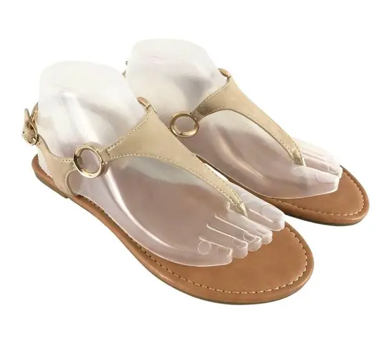 Top Moda Womens Sandals Thong Faux Leather Buckle Beige Size 9
