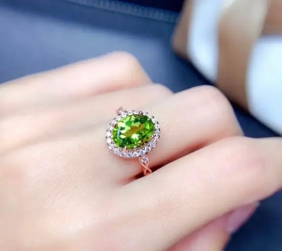 14K Rose Gold Plated Adjustable Birthstone Crystal Green Peridot Ring for Women