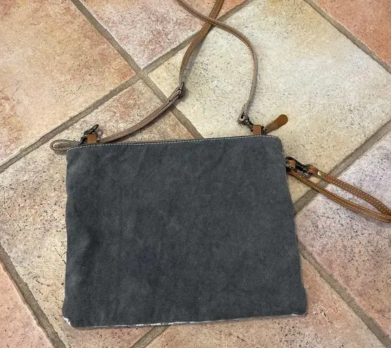 MYRA TOOLED LEATHER TWILL COTTON CROSSBODY/CLUTCH BAG