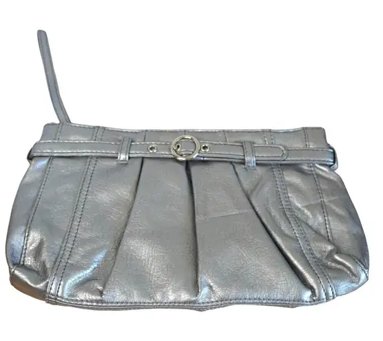 Neiman Marcus EUC Silver Wristlet Clutch Zip Top Metallic Silver Bag - Image 1