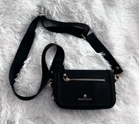 MONTAGE | Black Small Crossbody Travel Eco Convertible Tote Gold Hardware Zipper Black