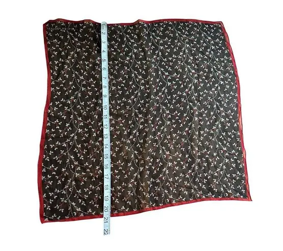 Laura Ashley 100% Silk Floral Print Scarf With Red Trim 22" X 22"