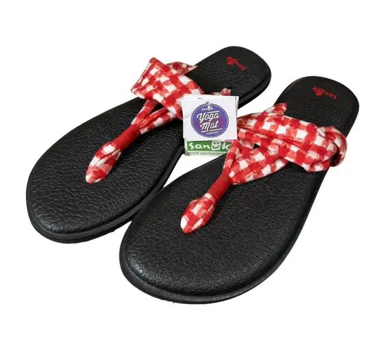 Sanuk  Women's Size 10 Yoga Mat Sling 2 Red Gingham Flip Flops Sandals 1017720