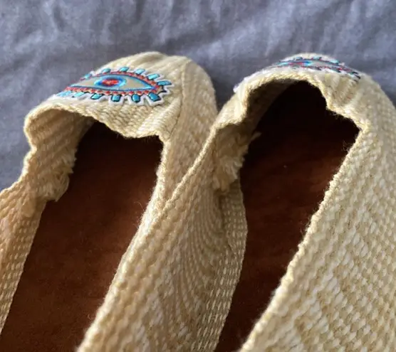 Handmade beige slip on evil eye shoes Size 6.5