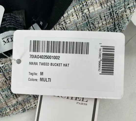 NEW Maison Michel Paris Mara Tweed Bucket Hat Golden Multi Blue White Size M Size M