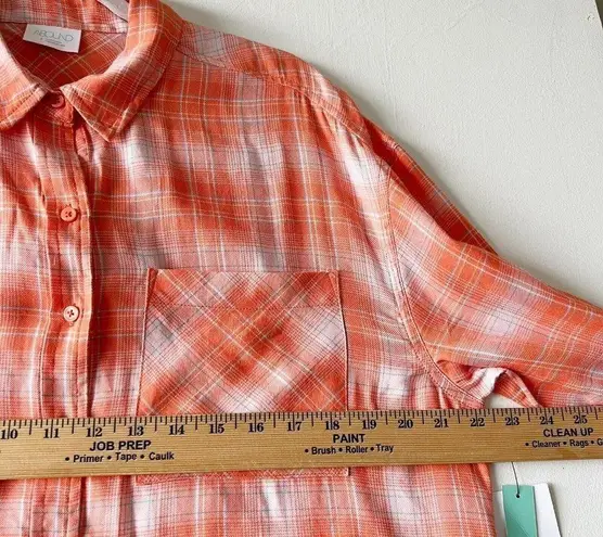 Abound Nordstrom Plaid button down shirt top SMALL long sleeve blouse orange white